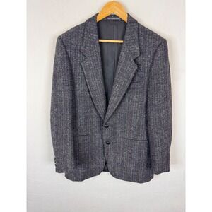 Harris Tweed Mens 40 Reg Wool Blazer Charcoal Grey Red Windowpane‎ Sport Coat